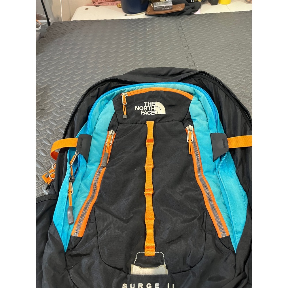 The North Face Surge II Transit Backpack Unisex OS Black Blue Orange Hiking Bag - Picture 4 of 16